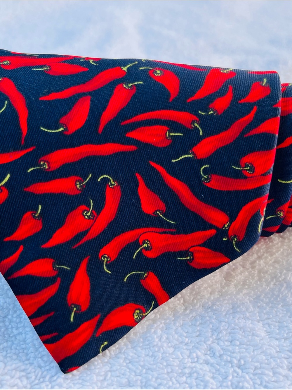 Marks & Spencer Navy Tie with Red Chili Pepper Motif